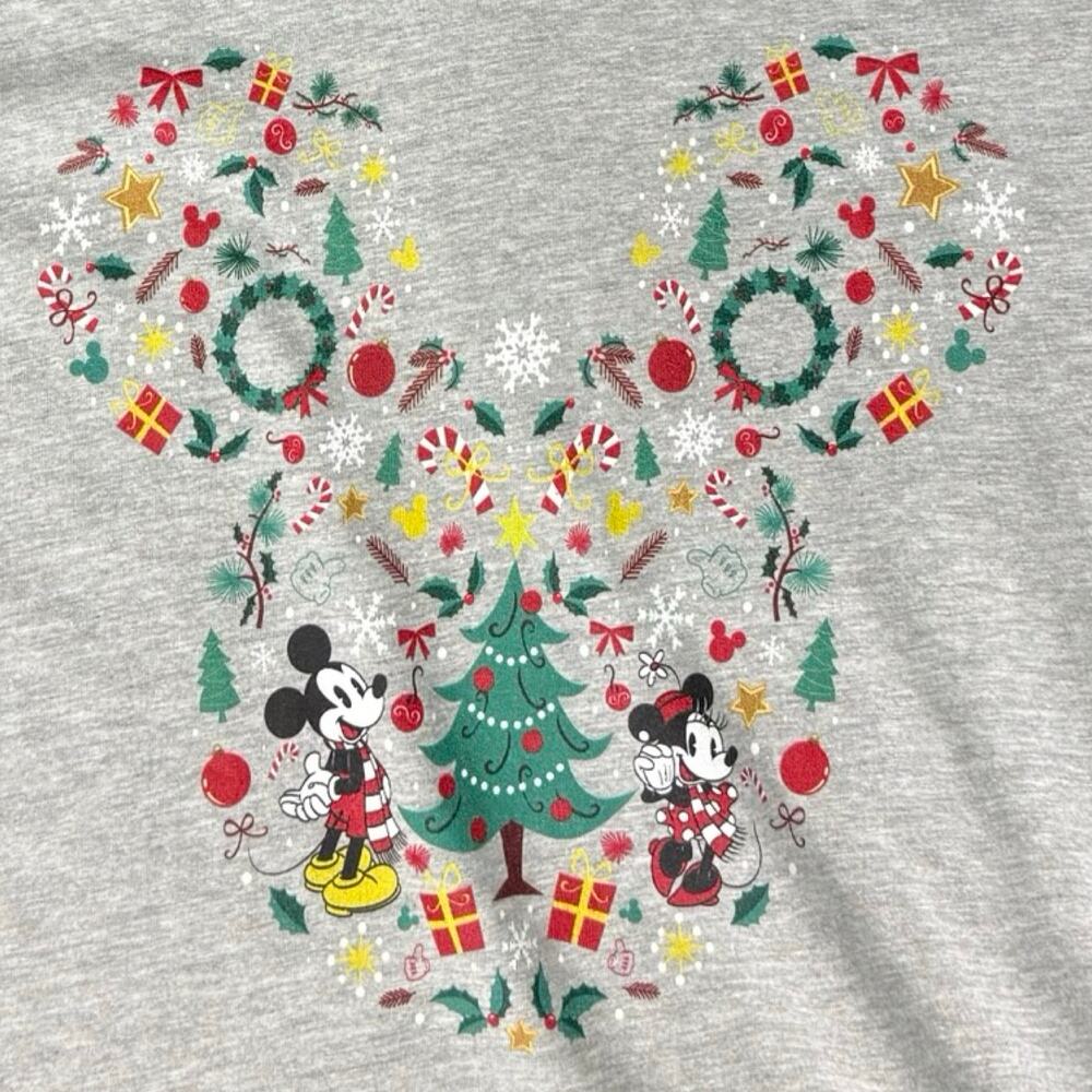 Disney Mickey Mouse Ears Friends Gray Christmas Holiday Tee Shirt Women's size L - Picture 12 of 12